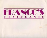 Franco&#39;s Ristorante Menu Broad Street Richmond Virginia  - £17.46 GBP