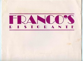 Franco&#39;s Ristorante Menu Broad Street Richmond Virginia  - £17.36 GBP