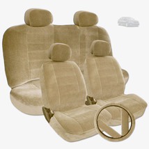 Premium Grade Beige Velour Fabric Car Seat Steering Covers Full Set for Kia - £30.01 GBP