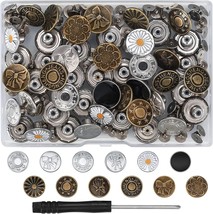 17mm 50 PCS Jeans Buttons Replacement Instant No Sew Buttons for Pants with Tool - £9.51 GBP