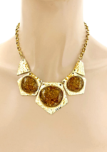 Glittered Brown Simulated Amber Statement Everyday Hammered Necklace Earrings - $19.00