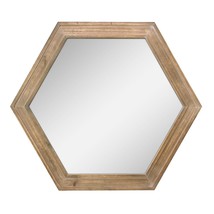 Decorative 24" Hexagon Hanging Wall Mirror With Natural Wood Frame And Attached  - £40.75 GBP