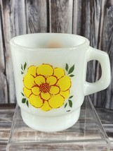 Vintage Anchor Hocking Yellow Orange Flower White Milk Glass Mug - $190.17 MXN
