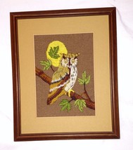 OWL on Branch Moon FRAMED Handcrafted Embroidery Needlepoint Finished Piece Yarn - £46.82 GBP