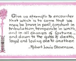Robert Lewis Stevenson Quote Give Us Strength Unused DB Postcard G9 - $3.91
