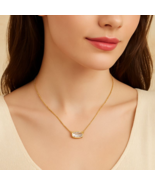 12 Birthstone Oval Zircon Necklace – Gold Stainless Steel Pendant, Elega... - $11.99