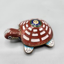 Cloisonne Enamel Turtle Trinket Dish with Lid 2 3/4&quot; Red White Blue - £22.79 GBP