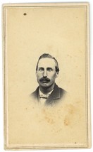 Antique CDV Circa 1860&#39;S Handsome Rugged Man With Thick Mustache Wearing Suit - £9.56 GBP