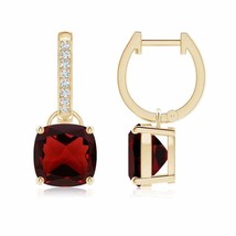 Authenticity Guarantee 
ANGARA Cushion Garnet Drop Earrings with Diamond Acce... - £886.72 GBP
