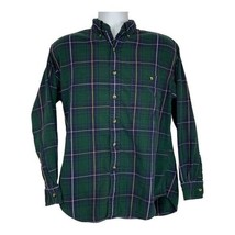 Lands End Men&#39;s Plaid Long Sleeved Green Button Down Shirt Size M - £17.14 GBP
