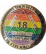 18 Month AA Medallion Rainbow Glitter Gold Plated LGBT Flag Sobriety Chip - $20.31 CAD