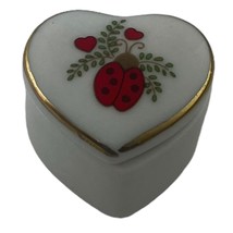 Ladybug 1 Inch Vintage Porcelain Heart Shaped Trinket Box Lucky in Love ... - $27.83