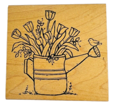 Vintage Great Impressions Watering Can Flower Pot Bird Tulips Rubber Stamp J57 - $18.99