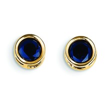 14K Gold Bezel Sapphire Stud Earrings Jewelry 5mm 5mm x 5mm - £151.02 GBP