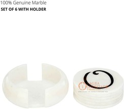 Round Marble Set of Six Marble Coasters With Handle Occasional Gift E1999 - $4,170.04 MXN