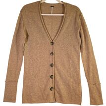 FREE PEOPLE Women's XS Camel 100% Cashmere Longline Cardigan Preppy Acad... - $54.45