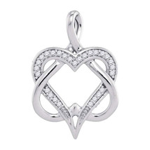 10k White Gold Round Diamond Double Heart Locked Fashion Pendant 1/10 Cttw - £135.89 GBP