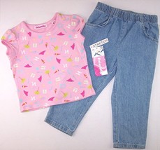 NWT Just Friends Girl&#39;s Beach Print Pink Top &amp; Light Wash Denim Jeans, 2T - £10.96 GBP
