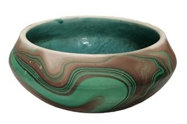 Marbled Roadside Pottery Malachite Look Bowl in with Glazed Turquoise In... - $97.02