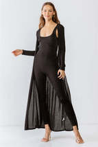 Black Sleeveless Cut-out Detail Slim Fit Jumpsuit &amp; Open Front Long Slee... - £27.06 GBP
