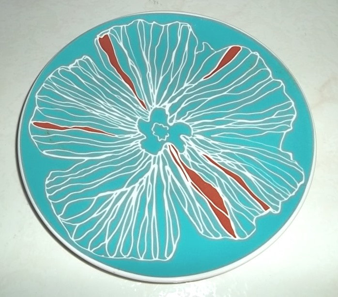 Primary image for IKEA Lunch Salad Plate 8-1/4" Turquoise Aqua Blue Red Flower Floral #15199 by IK