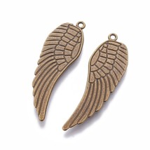 2 Large Angel Wing Pendants Antiqued Bronze Tone Wing Charms 2 Sided 50mm - £2.03 GBP