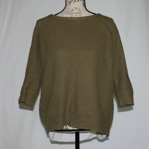 Olivia Sky Women&#39;s Wide Rib Olive Green Split Back Sweater 3/4 Sleeve si... - $13.99