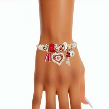 Cable Bangle Red Heart Gold Bracelet for Women - $611.66 MXN