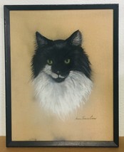 Vintage Black &amp; White green eyes cat drawing by Norma Jeanne Curran - £142.44 GBP