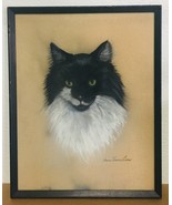 Vintage Black &amp; White green eyes cat drawing by Norma Jeanne Curran - £139.32 GBP