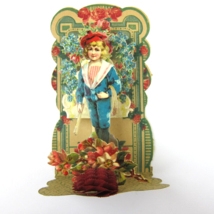 Antique Valentine Honeycomb 3D Pop Up Die Cut Boy Blue Sailor Suit Flowers Roses - £15.62 GBP