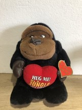 Vintage 1999 Plush Gorilla Black Brown Face Holding Heart With Heart Hug Me - £9.27 GBP