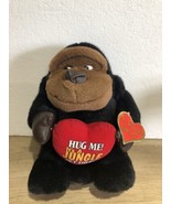 Vintage 1999 Plush Gorilla Black Brown Face Holding Heart With Heart Hug Me - £9.28 GBP
