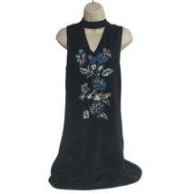 Kensie Shift Dress Size Small Black Floral Embroidered Sleeveless V Neck... - £25.38 GBP
