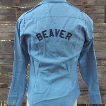 Vintage Mens Beaver Blue Long Sleeve Work Shirt Size M - £54.74 GBP