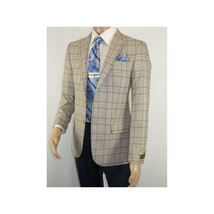 Men Sport Coat by Berlusconi Turkey Soft European Plaid #MK80 04 Beige Blue image 6
