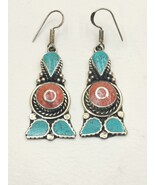 Handmade Ethnic Silver Dangle Earrings with Colorful Gemstones - $70.07 CAD
