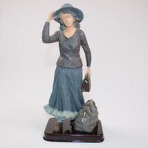 Vintage Figurine Traveling Lady With Blue Ruffle Skirt And Hat Pretty Rare - £17.29 GBP