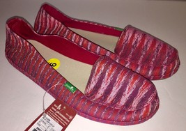Sanuk Womens Slip On Pink Canvas Sandals Flats Folklore Striped Studded ... - $34.95