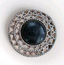 Vintage Sarah Coventry Brooch Black with Silver Tone Open Work - £16.99 GBP