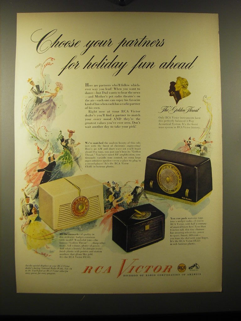 1948 RCA Victor 8X542, 8X681 and 8X521 Radios Ad - Choose your partners - $18.49