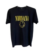 Nirvana Smiling Face Band Tee Black Short Sleeve Shirt Size Large 42&quot; Chest - $14.65