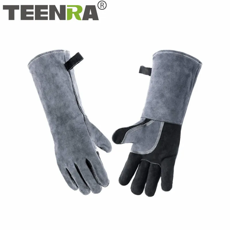 TEENRA 1 Pair Heat Resistant BBQ Gloves Leather Welding Gloves Oven Kitchen Coo  - £178.34 GBP