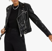 Danielle Bernstein Womens M Black Faux Leather Motorcycle Jacket NWD CS65 - £39.04 GBP