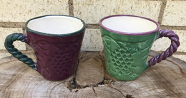 Vtg Fioriware Pressed Grapes Twisted Handles Mugs Cups Zanesville Ohio - Pair - £19.75 GBP