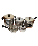 Vintage Revere Ware Copper Bottom 9 Piece Set Of Pots Pan Lids Pre 1968 - £92.93 GBP