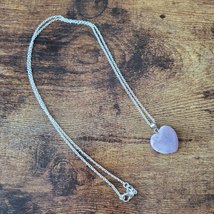 Amethyst Heart Necklace, Polished Crystal Pendant, 24" chain, Purple Stone image 3