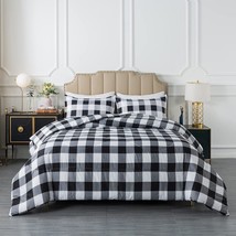 Black Plaid Comforter Set Full, Black White Buffalo Check Plaid Comforter Beddin - £46.65 GBP