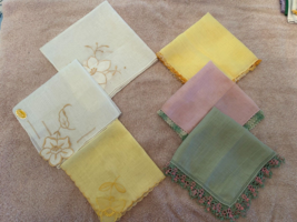 6 Vintage Hankies With Embroidery Or Crotched Trim - £7.11 GBP