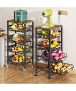 Fruit Basket For Kitchen, 5 Tier Large Pull-Out Wire Basket With Wood To... - £72.33 GBP